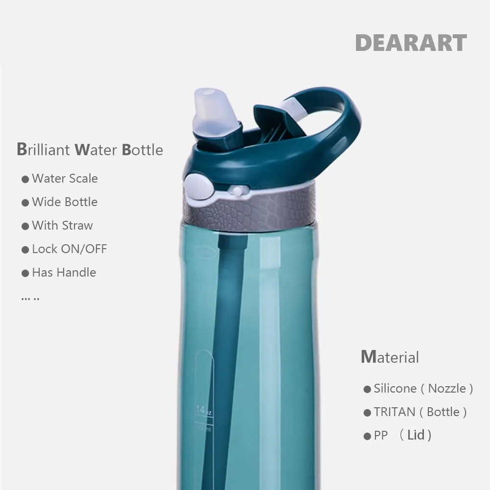 DEARART 24oz Water Bottles With Straw, Leakproof BPA FREE Hidden Nozzle, Flip Up Lid Has Handle Wide Bottle Easy Clear, Suit Office Sports Travel Gym Yoga, Dark Cyan