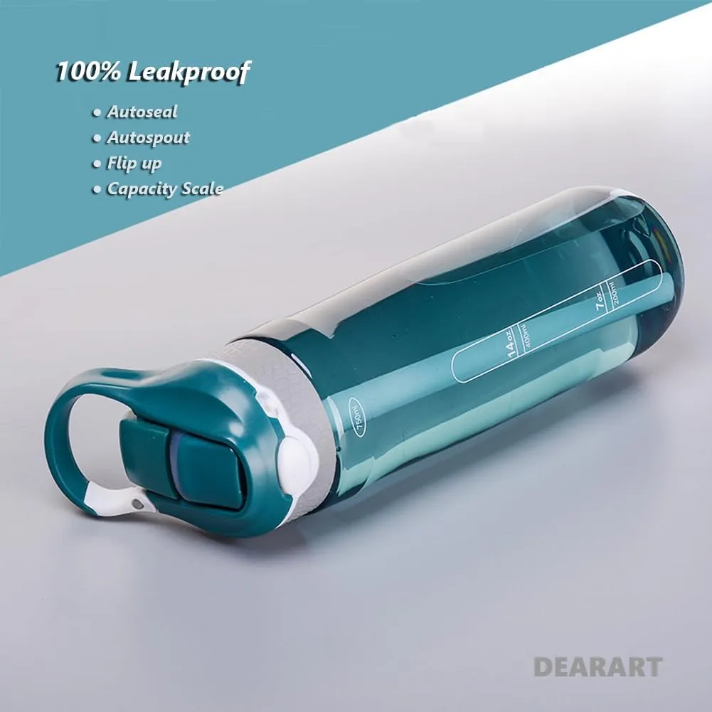 DEARART 24oz Water Bottles With Straw, Leakproof BPA FREE Hidden Nozzle, Flip Up Lid Has Handle Wide Bottle Easy Clear, Suit Office Sports Travel Gym Yoga, Dark Cyan
