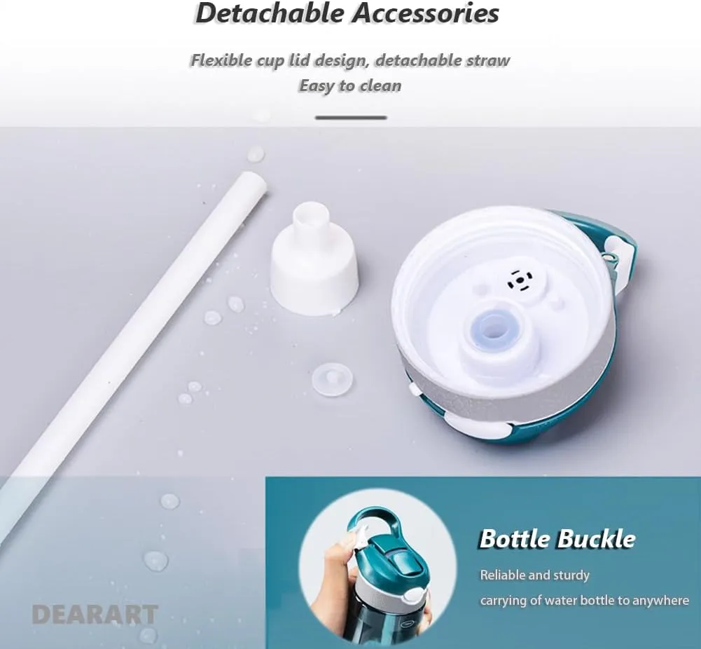 DEARART 24oz Water Bottles With Straw, Leakproof BPA FREE Hidden Nozzle, Flip Up Lid Has Handle Wide Bottle Easy Clear, Suit Office Sports Travel Gym Yoga, Dark Cyan