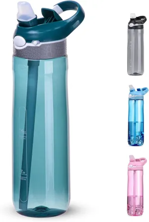 DEARART 24oz Water Bottles With Straw, Leakproof BPA FREE Hidden Nozzle, Flip Up Lid Has Handle Wide Bottle Easy Clear, Suit Office Sports Travel Gym Yoga, Dark Cyan