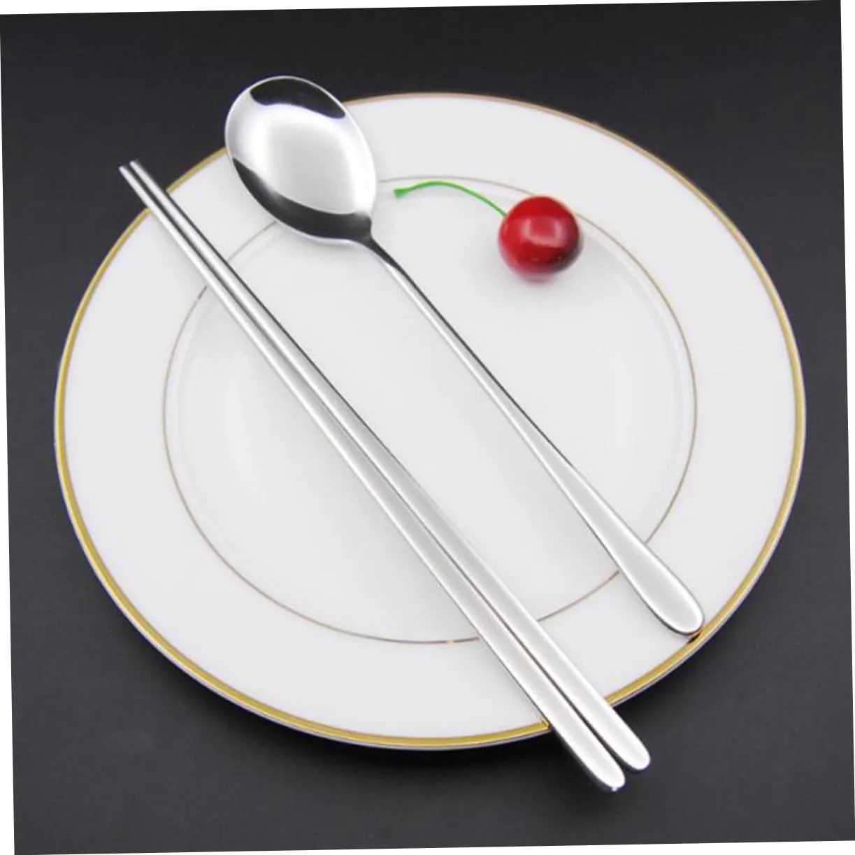 DECHOUS 4 Set Korean Silverware Sets Cute Colored Cutlery Dinner Service Spoons Chopsticks Stainless Steel Portable Tableware Kit