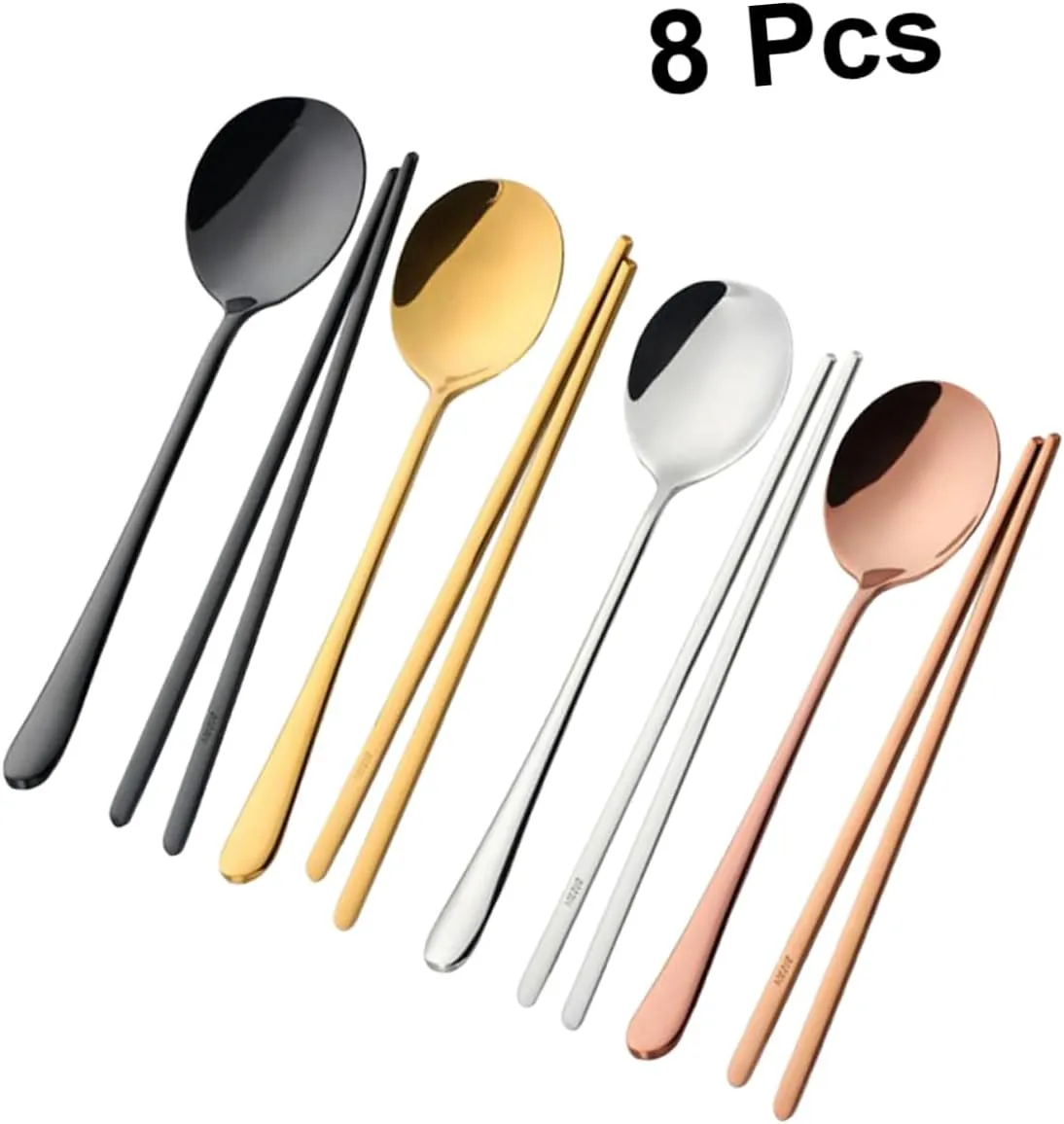 DECHOUS 4 Set Korean Silverware Sets Cute Colored Cutlery Dinner Service Spoons Chopsticks Stainless Steel Portable Tableware Kit