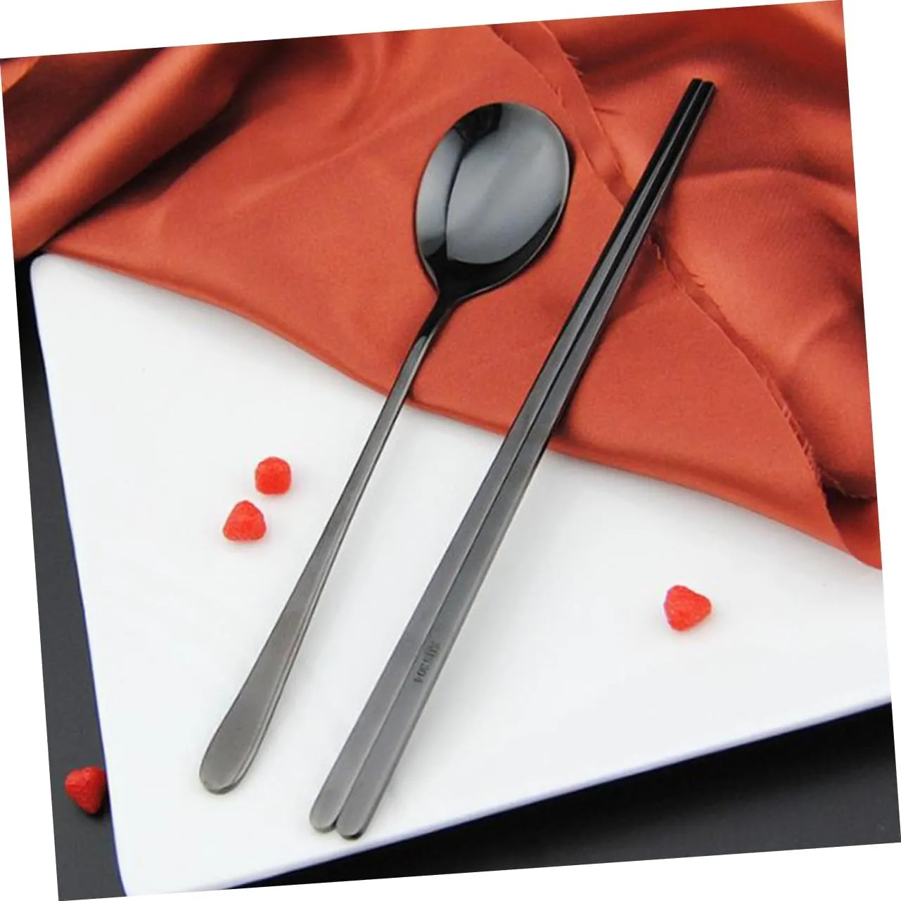 DECHOUS 4 Set Korean Silverware Sets Cute Colored Cutlery Dinner Service Spoons Chopsticks Stainless Steel Portable Tableware Kit