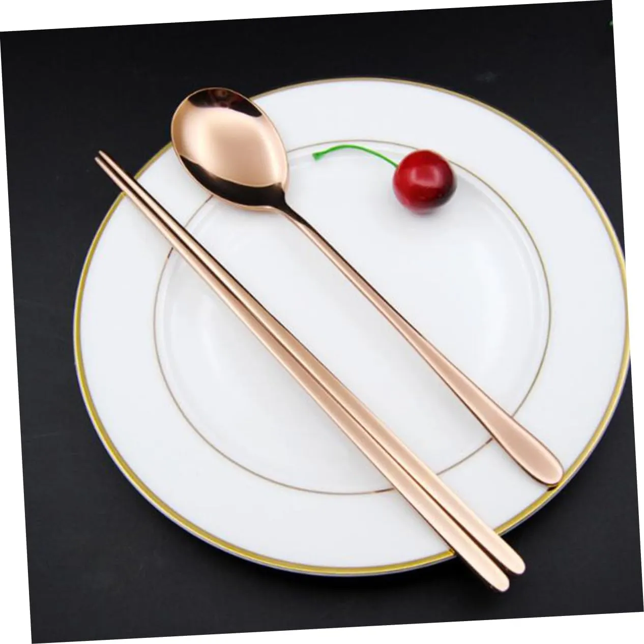 DECHOUS 4 Set Korean Silverware Sets Cute Colored Cutlery Dinner Service Spoons Chopsticks Stainless Steel Portable Tableware Kit
