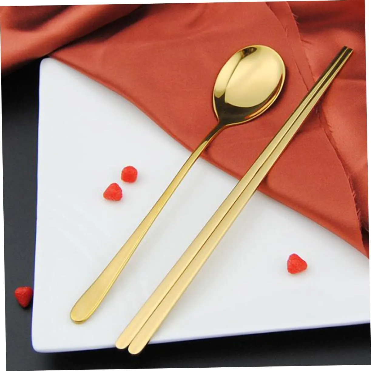 DECHOUS 4 Set Korean Silverware Sets Cute Colored Cutlery Dinner Service Spoons Chopsticks Stainless Steel Portable Tableware Kit