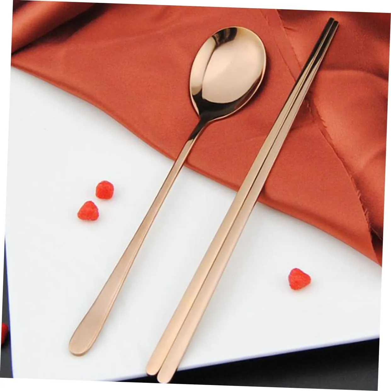 DECHOUS 4 Set Korean Silverware Sets Cute Colored Cutlery Dinner Service Spoons Chopsticks Stainless Steel Portable Tableware Kit
