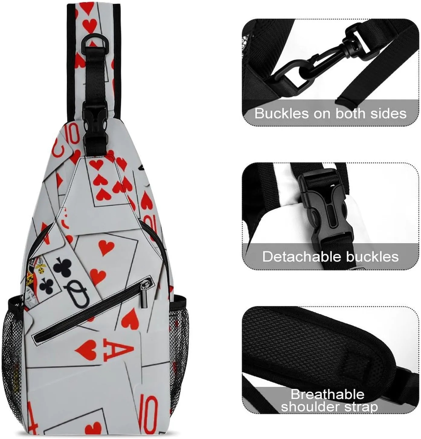 Deck Of Scattered Playing Cards A Spacious And Large Capacity Portable Adjustable Chest Bag