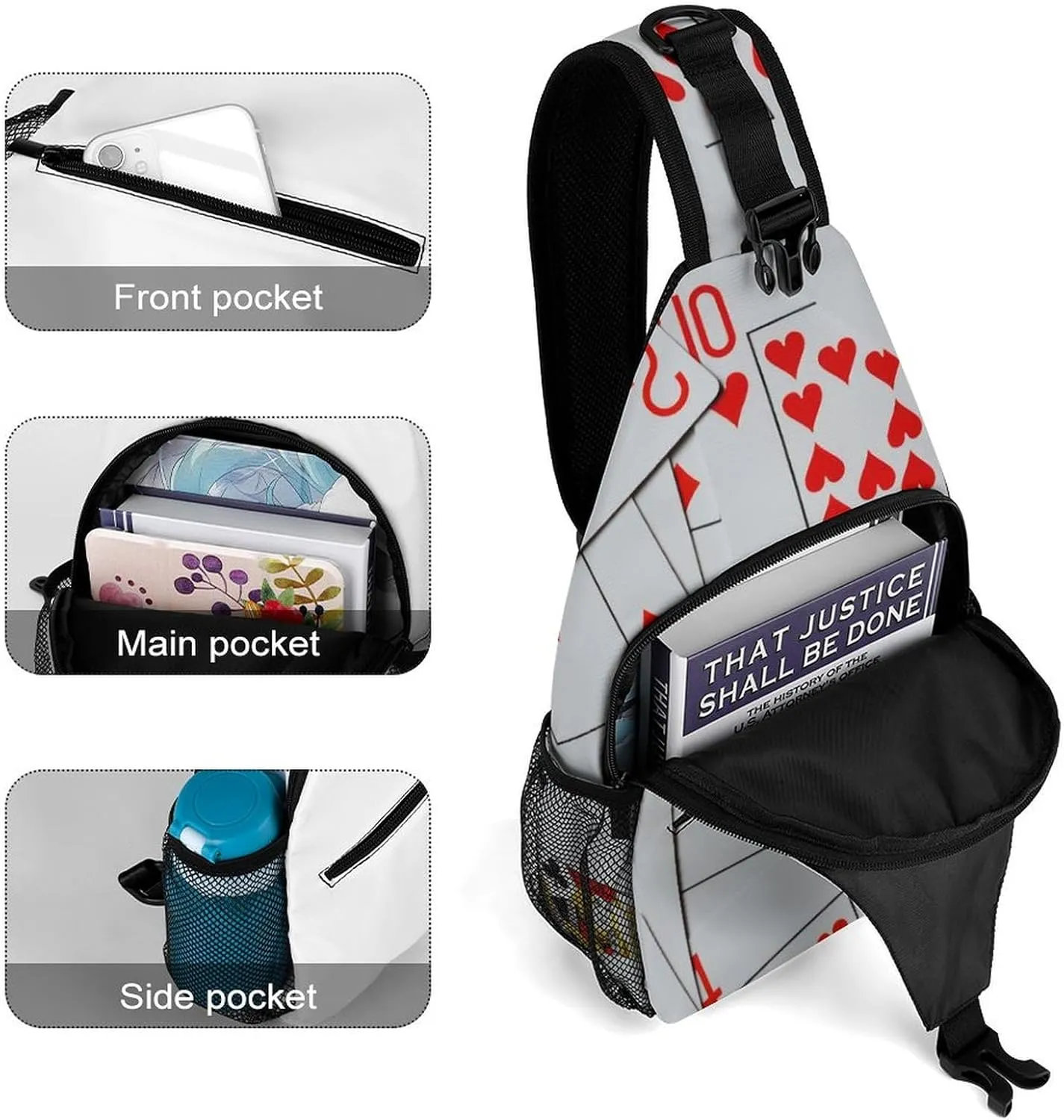 Deck Of Scattered Playing Cards A Spacious And Large Capacity Portable Adjustable Chest Bag