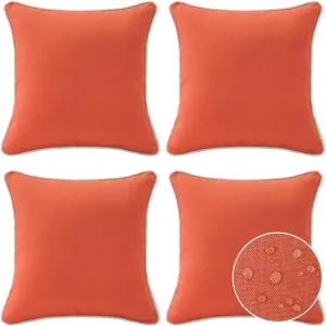 Decorative Outdoor Waterproof Throw Pillows with Inserts, Set of 4, 18" x18" Pillows for Patio, Backyard, Bed, Couch, and Patio Furniture, Coral Orange