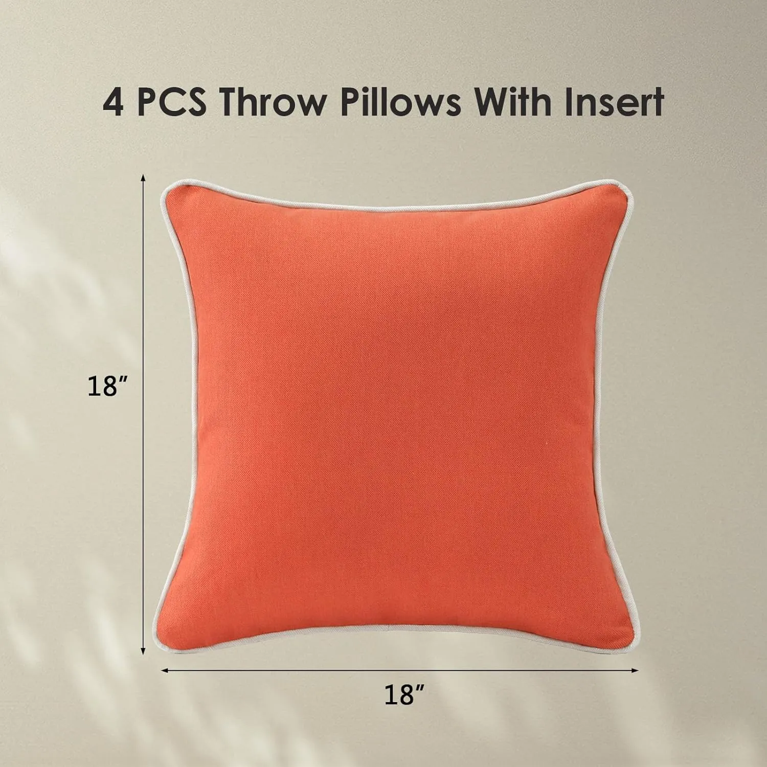 Decorative Outdoor Waterproof Throw Pillows with Inserts, Set of 4, 18" x18" Pillows for Patio, Backyard, Bed, Couch, and Patio Furniture, Coral Orange