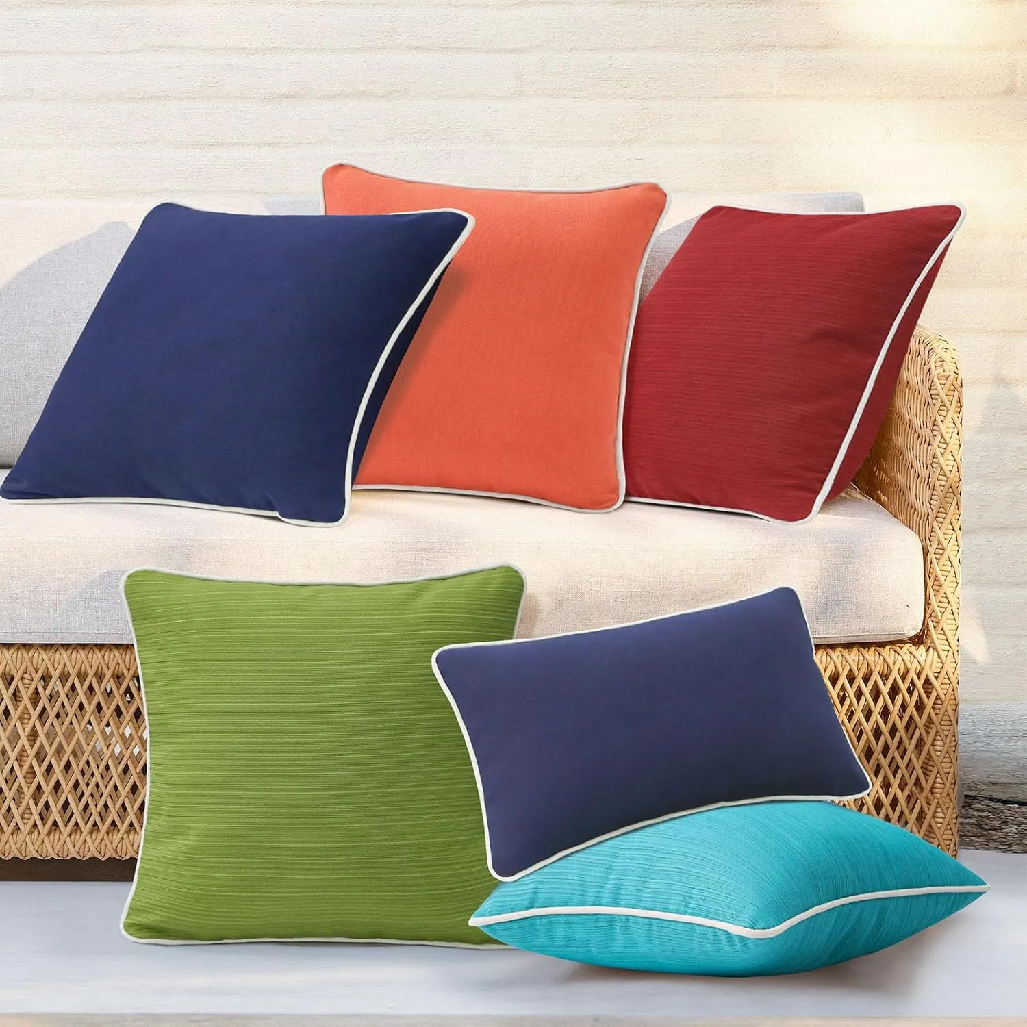 Decorative Outdoor Waterproof Throw Pillows with Inserts, Set of 4, 18" x18" Pillows for Patio, Backyard, Bed, Couch, and Patio Furniture, Coral Orange