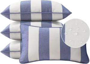 Decorative Outdoor Waterproof Throw Pillows with Inserts, Set of 4, 20" x12" Pillows for Patio, Backyard, Bed, Couch, and Patio Furniture, Navy Stripe