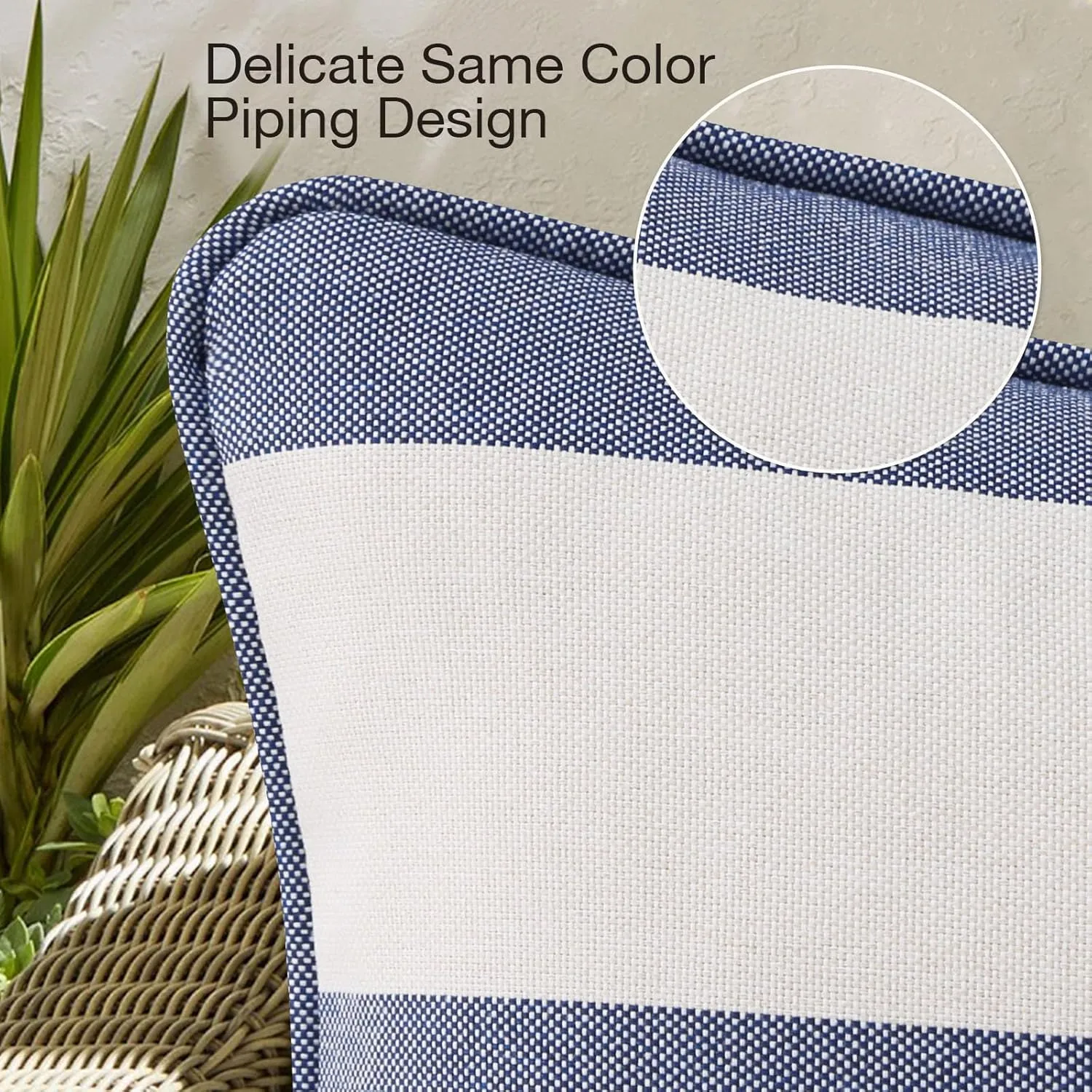 Decorative Outdoor Waterproof Throw Pillows with Inserts, Set of 4, 20" x12" Pillows for Patio, Backyard, Bed, Couch, and Patio Furniture, Navy Stripe