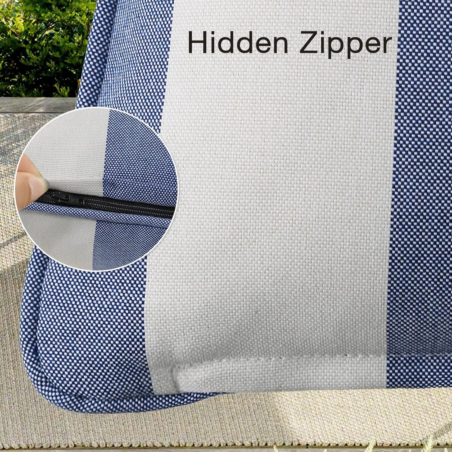 Decorative Outdoor Waterproof Throw Pillows with Inserts, Set of 4, 20" x12" Pillows for Patio, Backyard, Bed, Couch, and Patio Furniture, Navy Stripe
