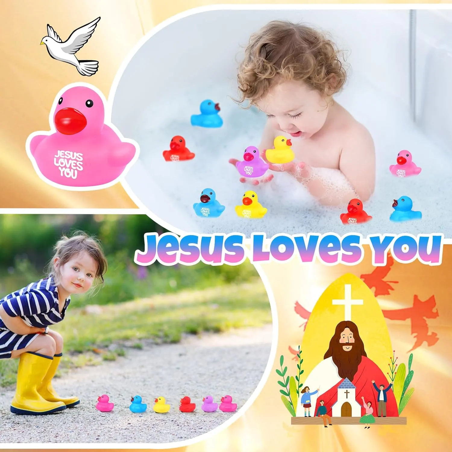 Deekin 150 Pcs Jesus Loves You Rubber Ducks Bulk Multicolor Rubber Ducks Baby Bath Toys for Baby Shower Pool Religious Party Favors Birthday Gifts Church Reward (1.4 Inch)