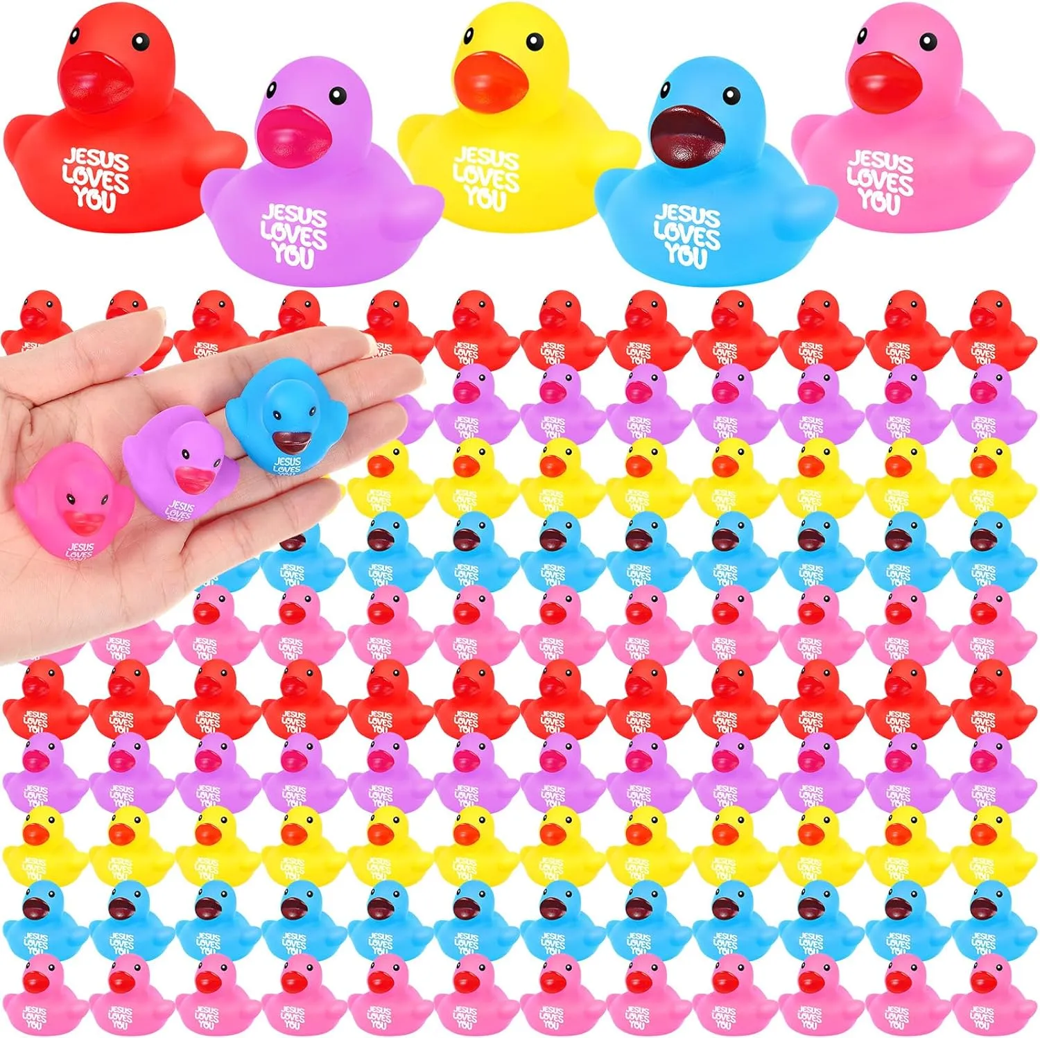 Deekin 150 Pcs Jesus Loves You Rubber Ducks Bulk Multicolor Rubber Ducks Baby Bath Toys for Baby Shower Pool Religious Party Favors Birthday Gifts Church Reward (1.4 Inch)