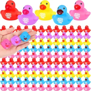 Deekin 150 Pcs Jesus Loves You Rubber Ducks Bulk Multicolor Rubber Ducks Baby Bath Toys for Baby Shower Pool Religious Party Favors Birthday Gifts Church Reward (1.4 Inch)
