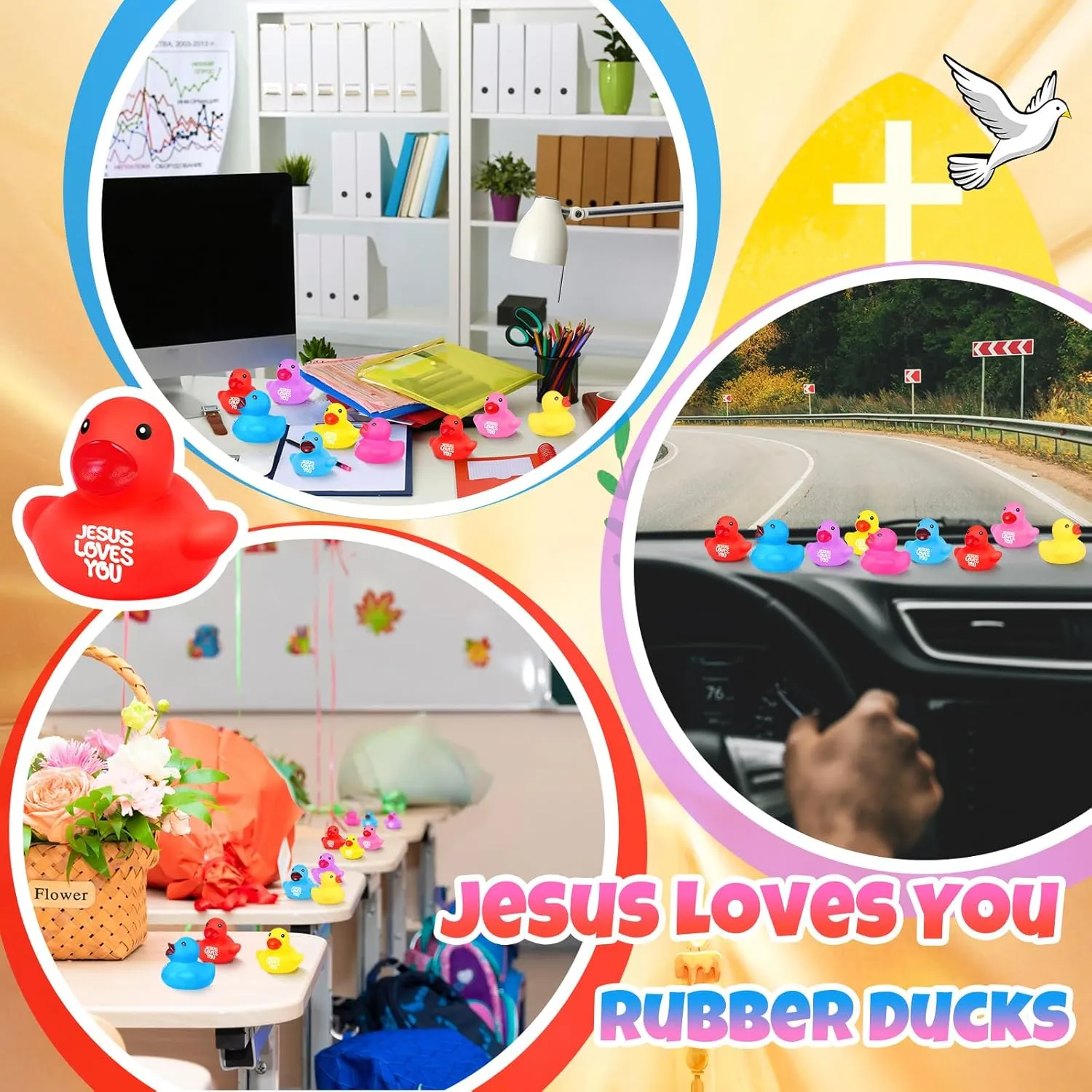 Deekin 150 Pcs Jesus Loves You Rubber Ducks Bulk Multicolor Rubber Ducks Baby Bath Toys for Baby Shower Pool Religious Party Favors Birthday Gifts Church Reward (1.4 Inch)