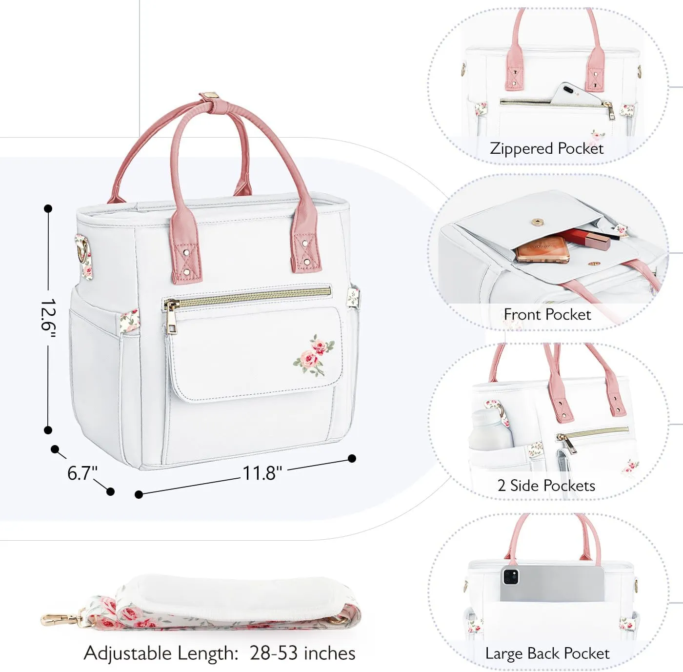Deluxe Large Insulated Lunch Bag Box Women - Leakproof Waterproof Cooler with Multi Pockets Removable Strap for Work Picnic - Teacher Mothers Day Christmas Birthday Gifts