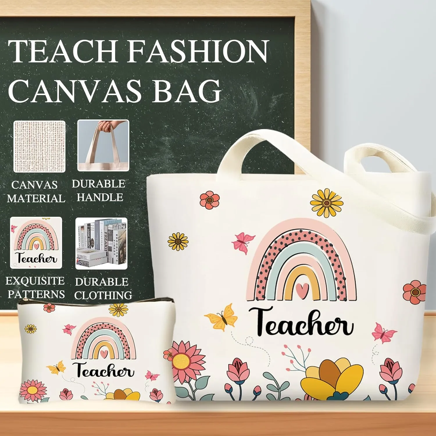 DHQH Teacher Christmas Gifts for Women - Funny Teacher Gift Set with 16OZ Glass Cup, Tote Bag & Thank You Gift Ideas from Mom or Sister