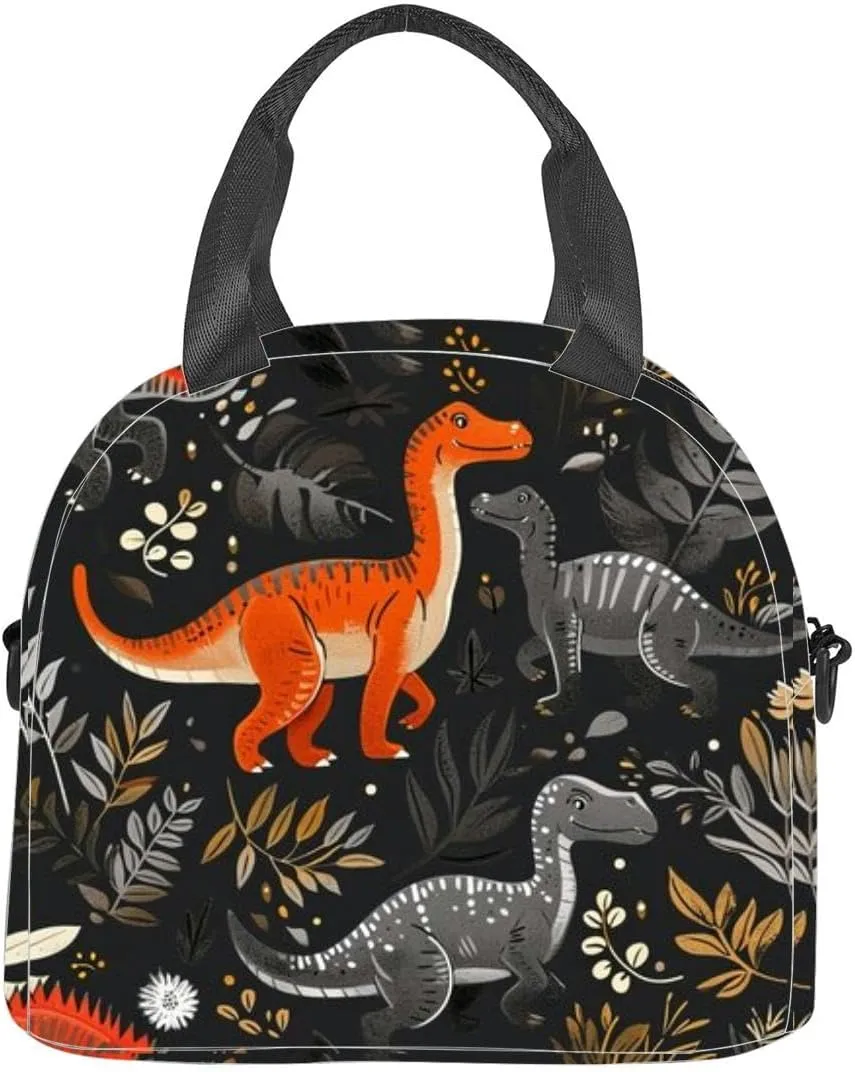 dinosaurs Insulated Adult Lunch Bag with Shoulder Strap for Women Lightweight Reusable Portable Freezable Lunch Tote Bag for Work Picnic