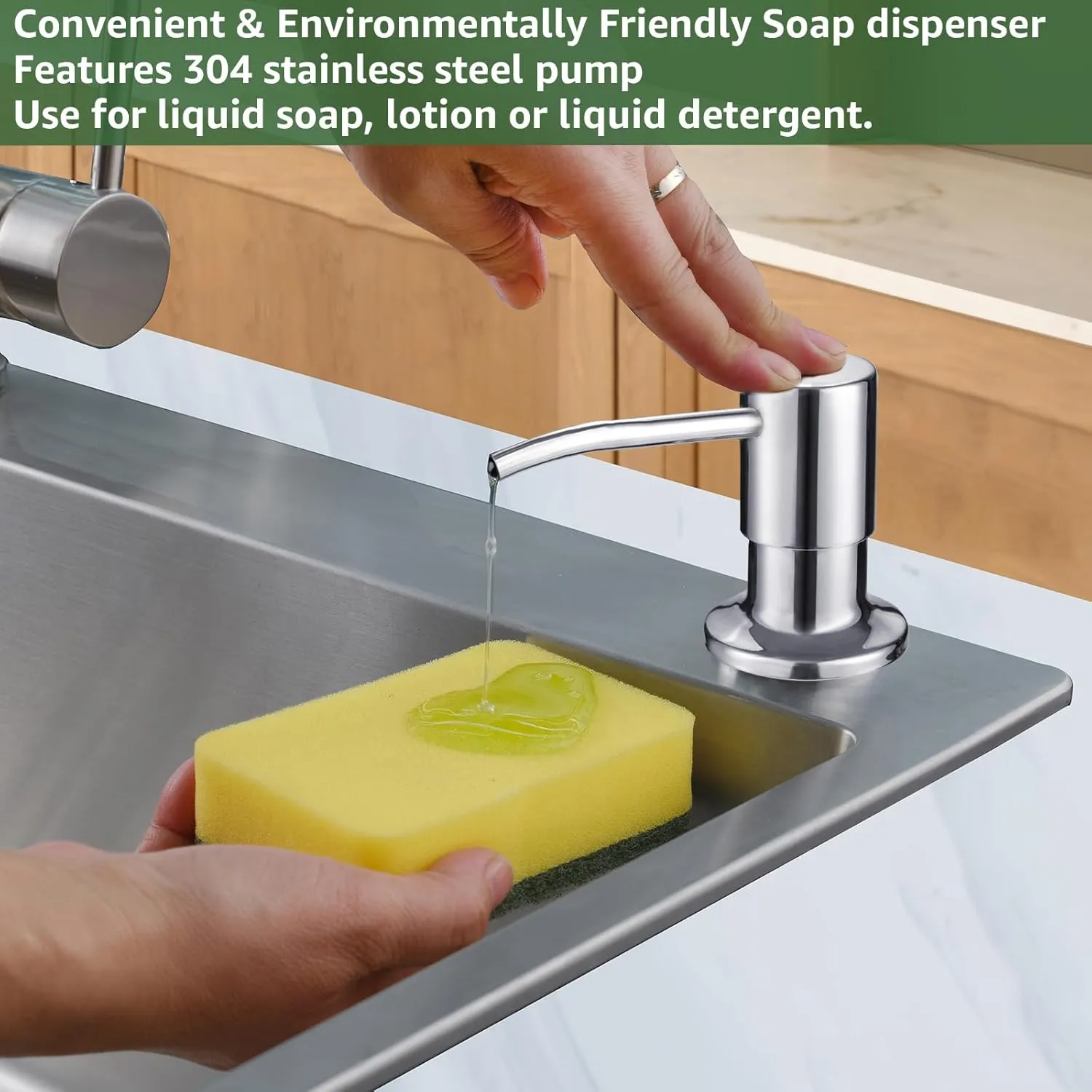 Dish Soap Dispenser for Kitchen Sink, Built in Sink Soap Dispenser Chrome, Countertop Soap Dispenser Stainless Steel Pump with 47" Extension Tube kit, No Need to Fill Little Bottle Again