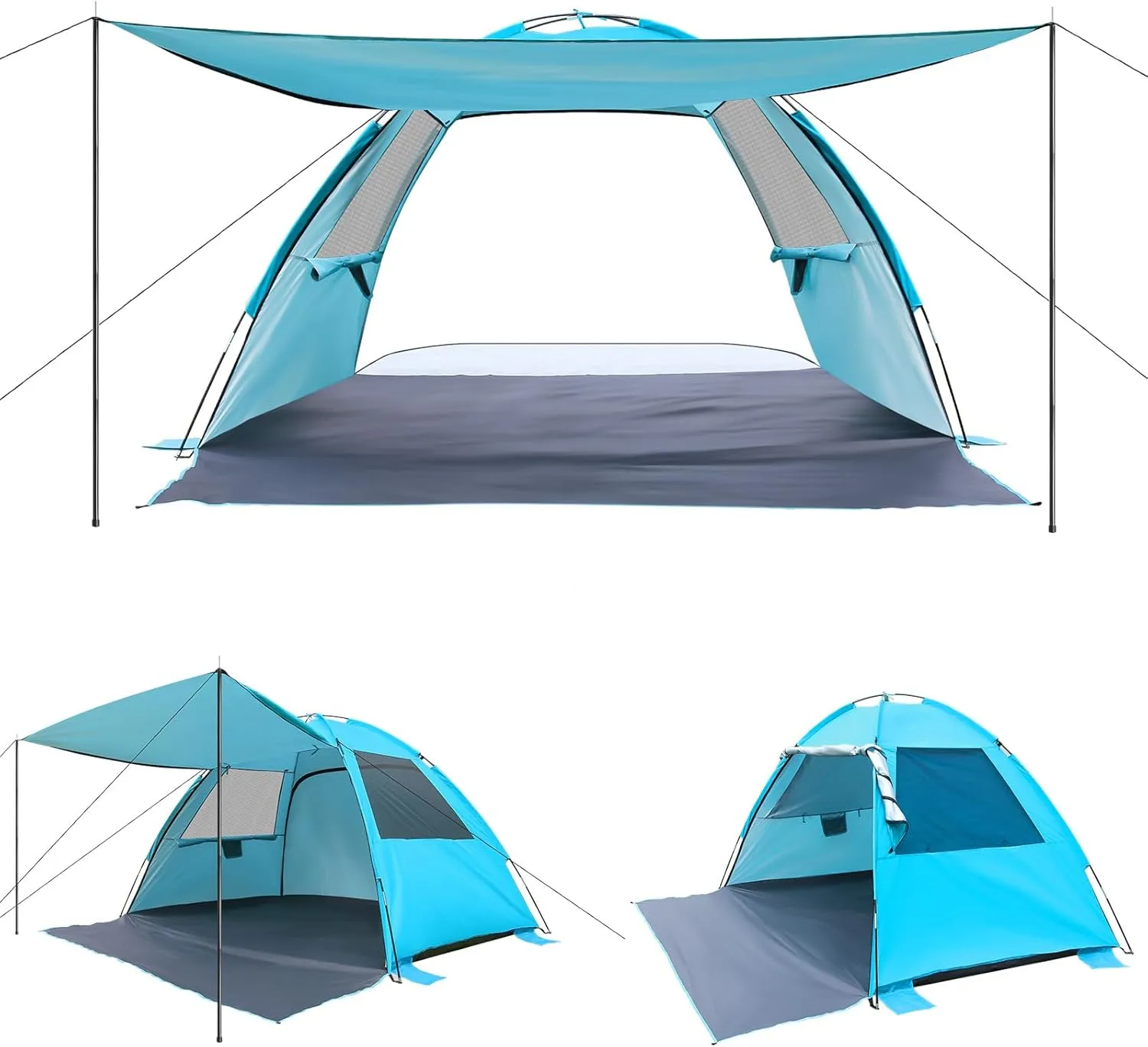 DLUCKY Beach Tent for 1/2/3/4/5/6 Person,Anti-UV Portable Sun Shade ShelterUPF 50 ,Both Sides Extendable Floor,Extendable Awning,with 2 Ventilating Mesh Windows,Lightweight & Easy Setup.