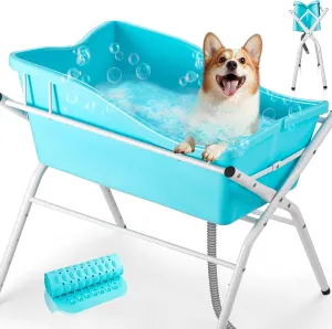Dog Bath Tub, Dog Washing Station for Bathing and Grooming, 4 Levels Elevated Collapsible Portable Shower Bathtub for Small Dogs Cats Pet