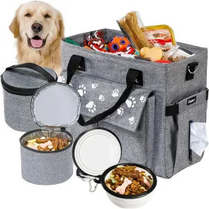 Dog Travel Bag - Airline Approved, 2 Dog Food Containers & Collapsible Bowls, Weekend & Overnight Pet Travel Kit