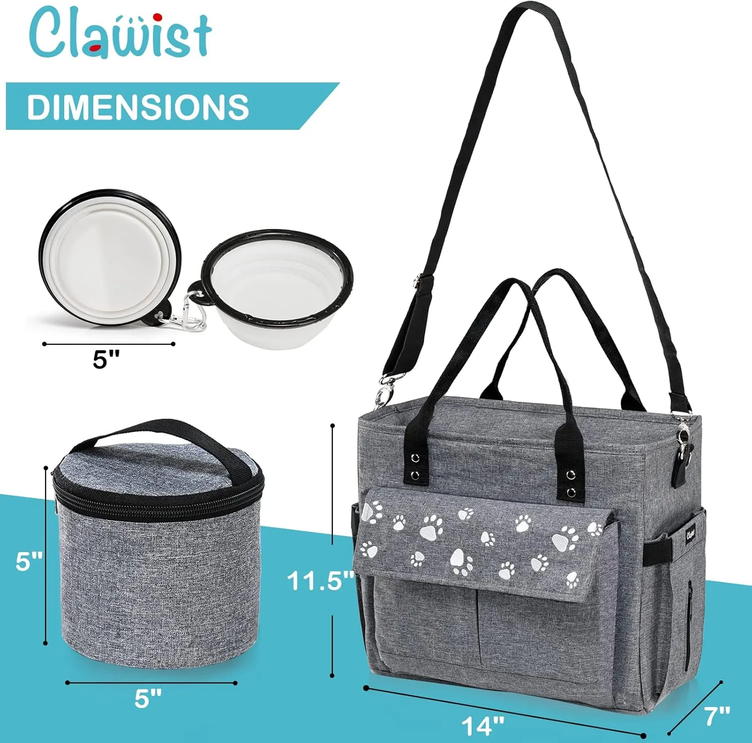 Dog Travel Bag - Airline Approved, 2 Dog Food Containers & Collapsible Bowls, Weekend & Overnight Pet Travel Kit