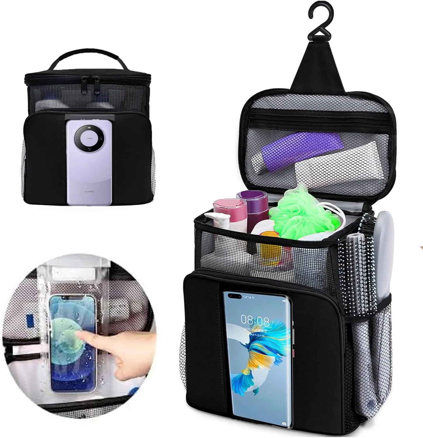 Dorm Room Essentials for Guys Girls,Quick Dry Mesh Shower Caddy Portable,Large Capacity black Shower Bag,Hanging Travel Toiletry Bag for Bathroom,Gym,Camping,Swimming,Travel,College Student Essentials