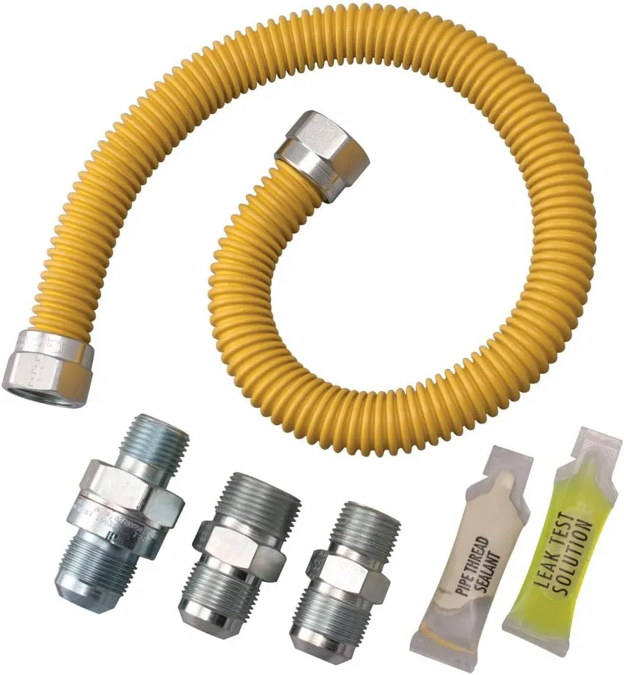 Dormont SafetyShield Stainless Steel Standard Gas Connector Kit - Bag Included, 5/8" OD x 1/2" ID x 60" L, No-Neck Design, Excess Flow Valve and Thermal Shutoff