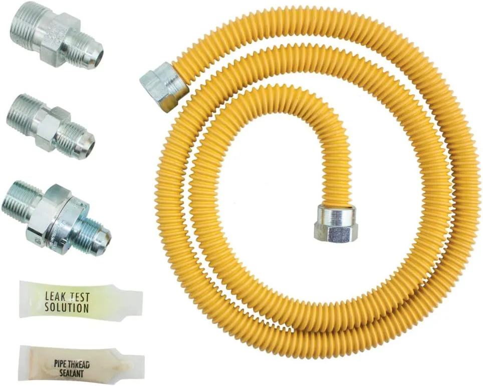 Dormont SafetyShield Stainless Steel Standard Gas Connector Kit - Bag Included, 5/8" OD x 1/2" ID x 60" L, No-Neck Design, Excess Flow Valve and Thermal Shutoff