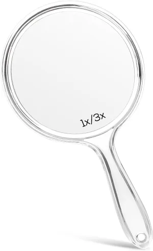 Double-Sided Handheld Mirror, 1X/3X Magnification for Makeup (Clear, Pack of 1, Small Size)
