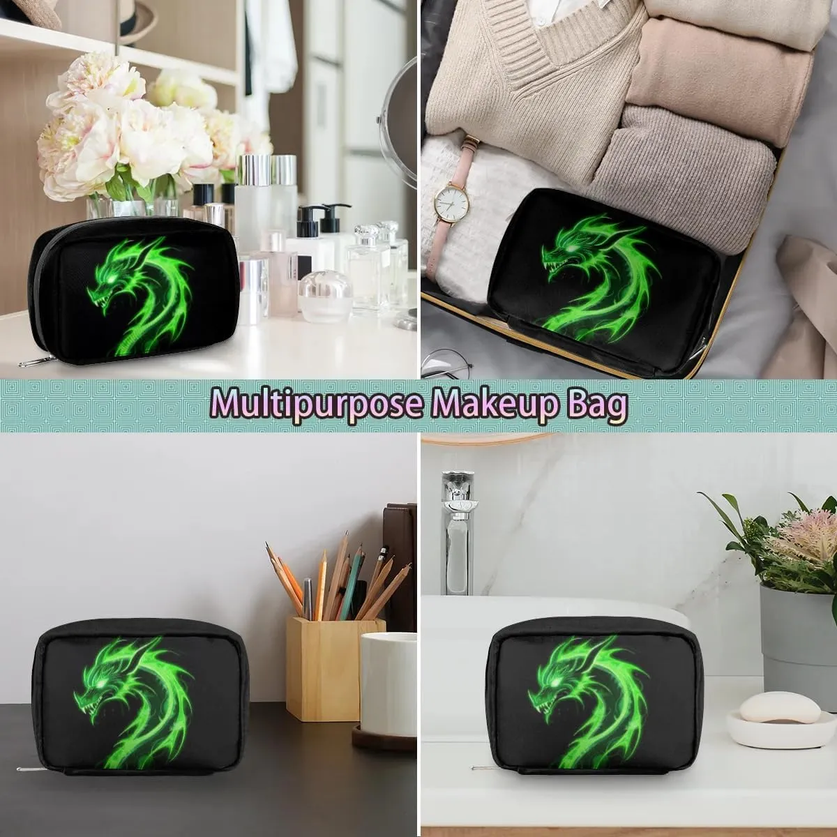 Dragon Travel Toiletry Bag for Kids, Cute Small Makeup Pouch for Boys Girls, Waterproof Wash Bag Cosmetic Weekender Bag Toddler Traveling Toiletries