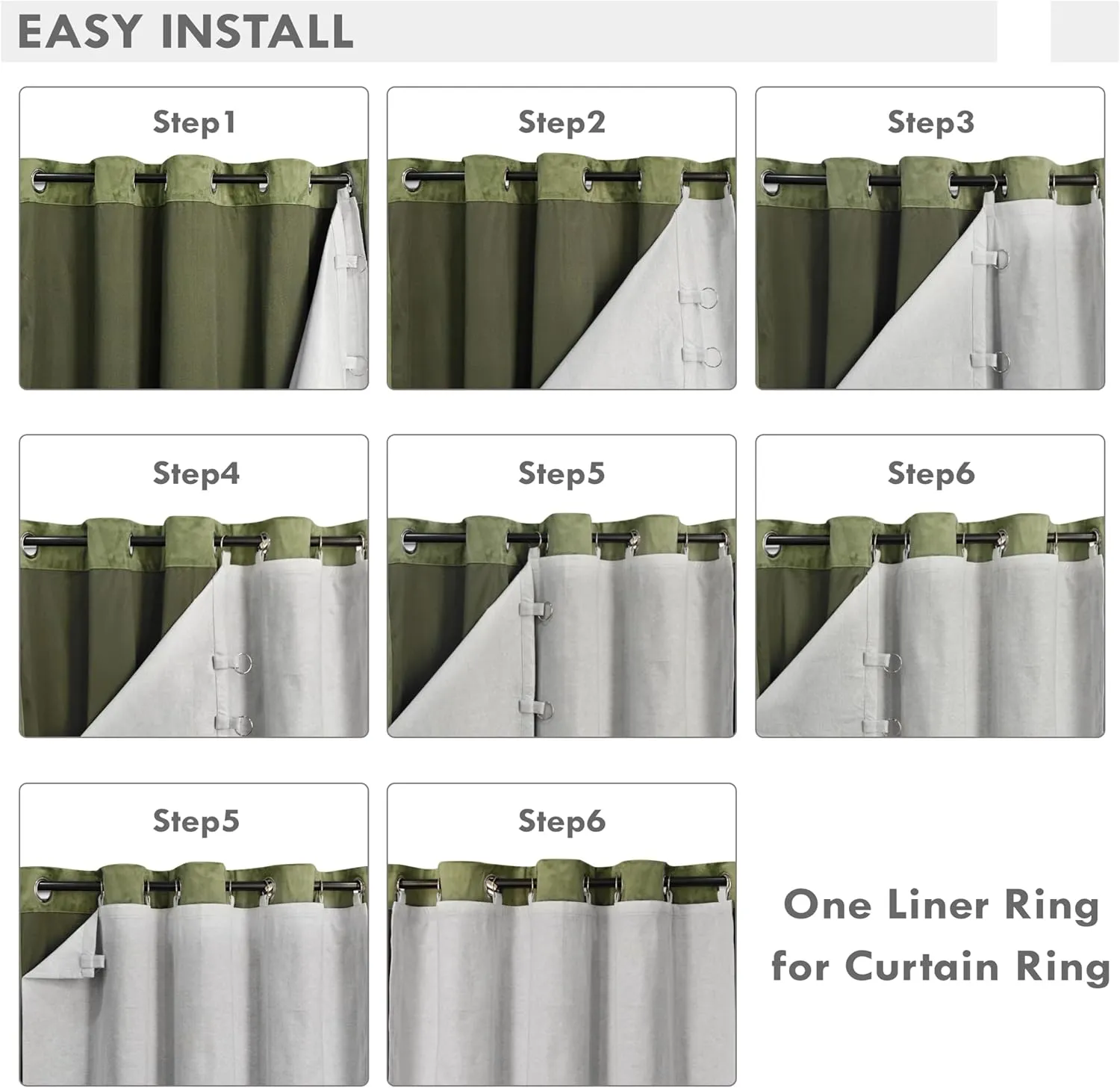 DriftAway 100% Blackout Curtain Liners for Bedroom Noice Reducing Thermal Insulated Liners for Living Room with 18 Pcs Rings 2 Panels Set for 63 Inch Long Curtains Each 50" W x 58" L Off White