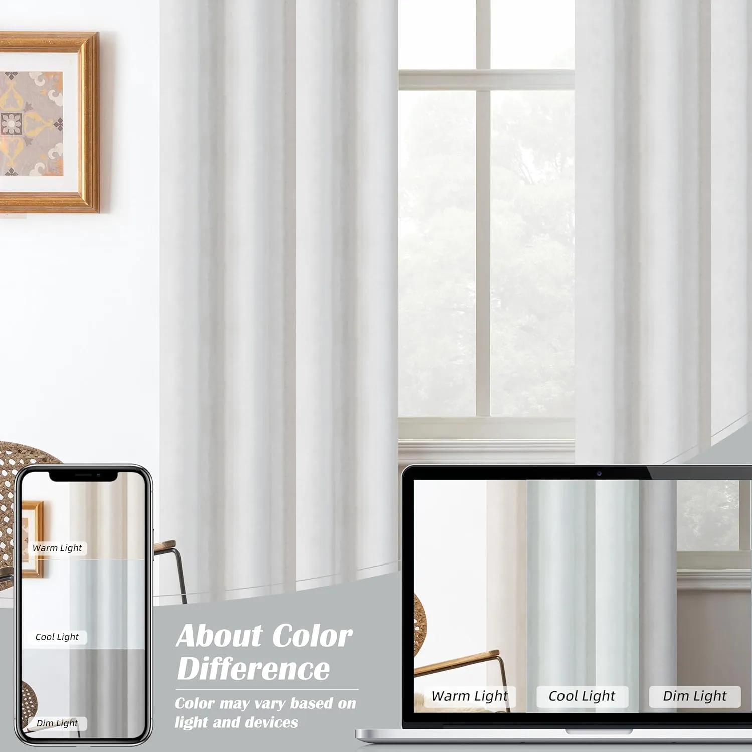 DriftAway 100% Blackout Curtain Liners for Bedroom Noice Reducing Thermal Insulated Liners for Living Room with 18 Pcs Rings 2 Panels Set for 63 Inch Long Curtains Each 50" W x 58" L Off White