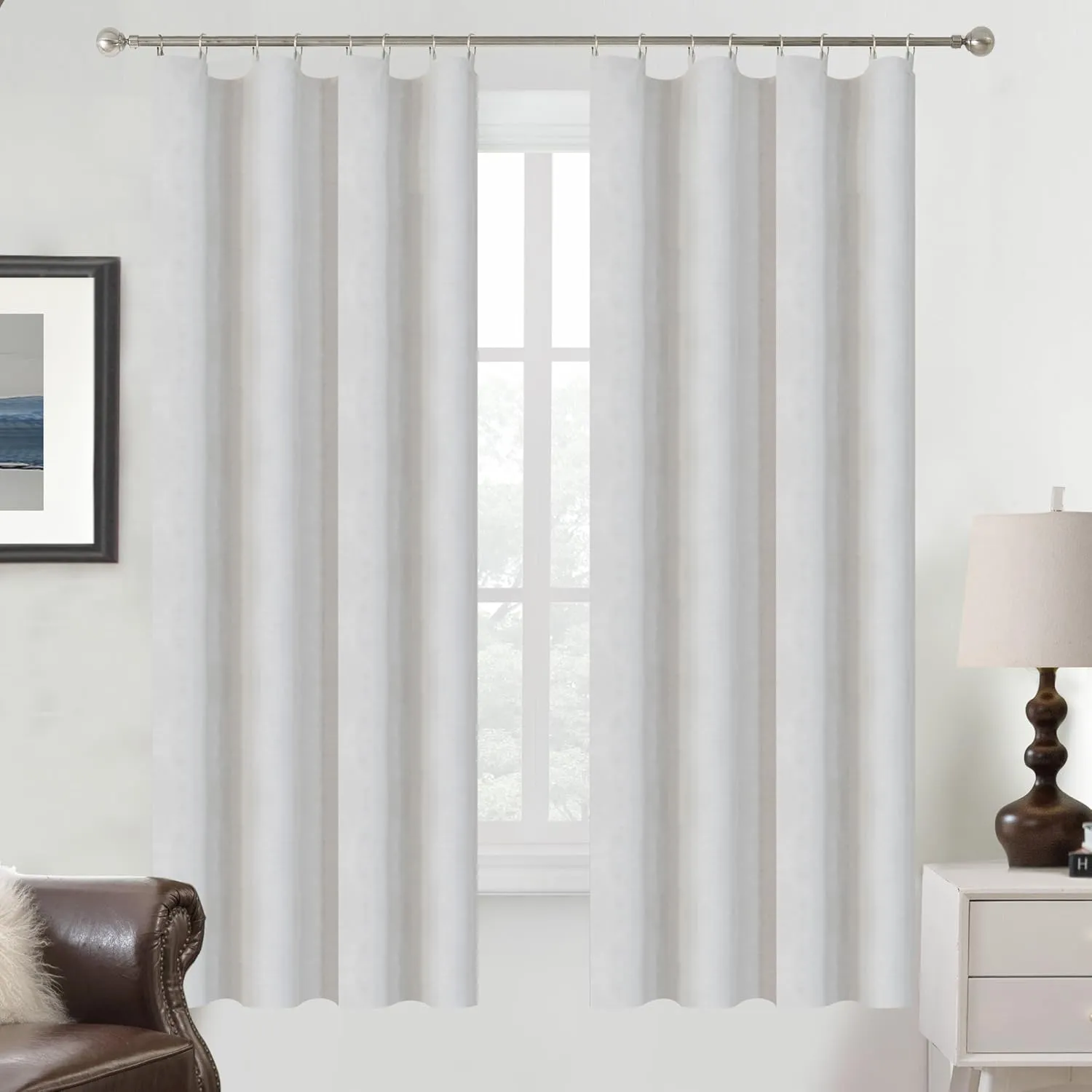 DriftAway 100% Blackout Curtain Liners for Bedroom Noice Reducing Thermal Insulated Liners for Living Room with 18 Pcs Rings 2 Panels Set for 63 Inch Long Curtains Each 50" W x 58" L Off White