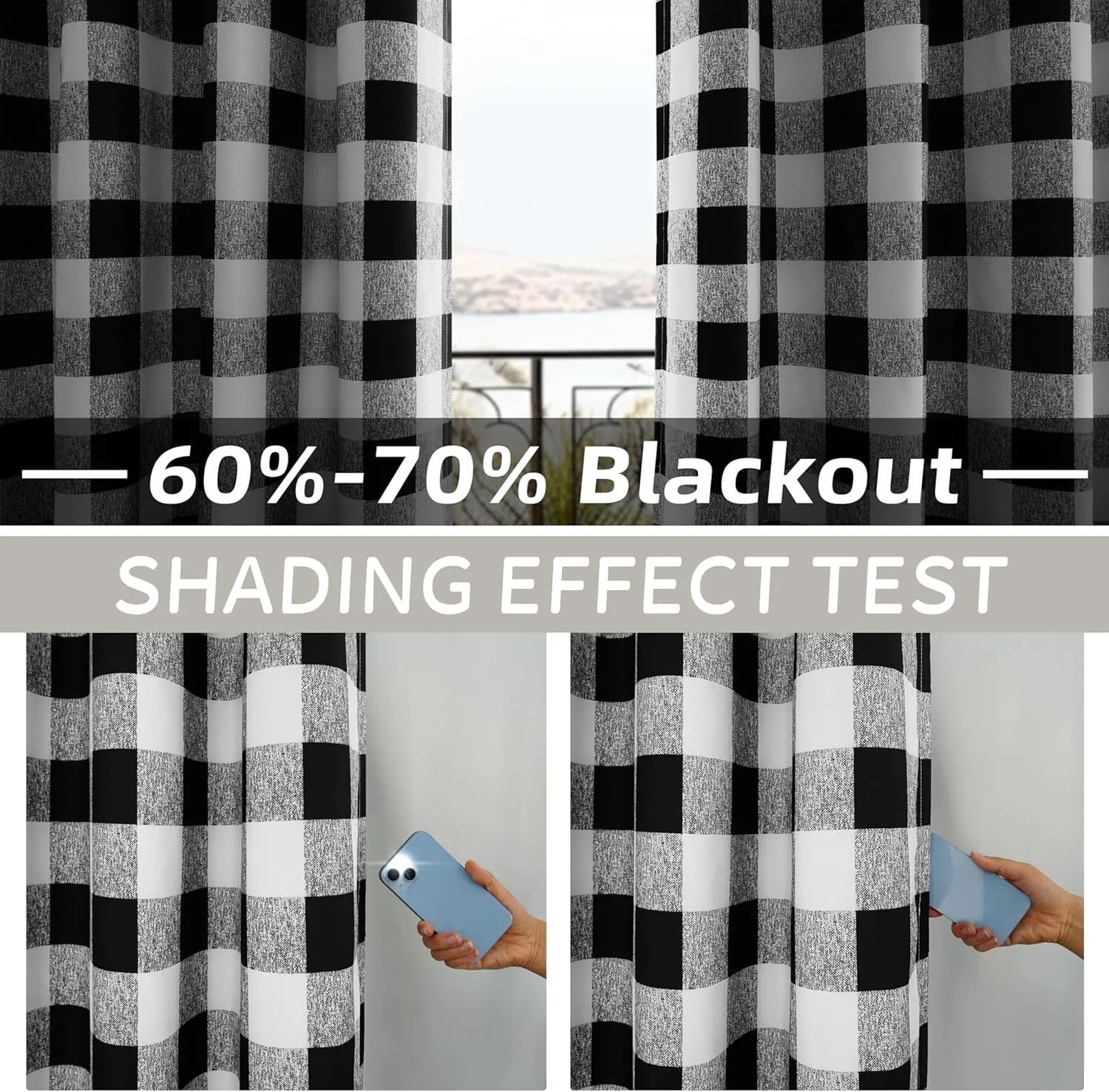DriftAway Buffalo Plaid Check Curtains Blackout Room Darkening Thermal Insulated Black and White Buffalo Checkered Window Drapes for Farmhouse Bedroom Living Room Grommet Curtain 2 Panels 84 Inch Long