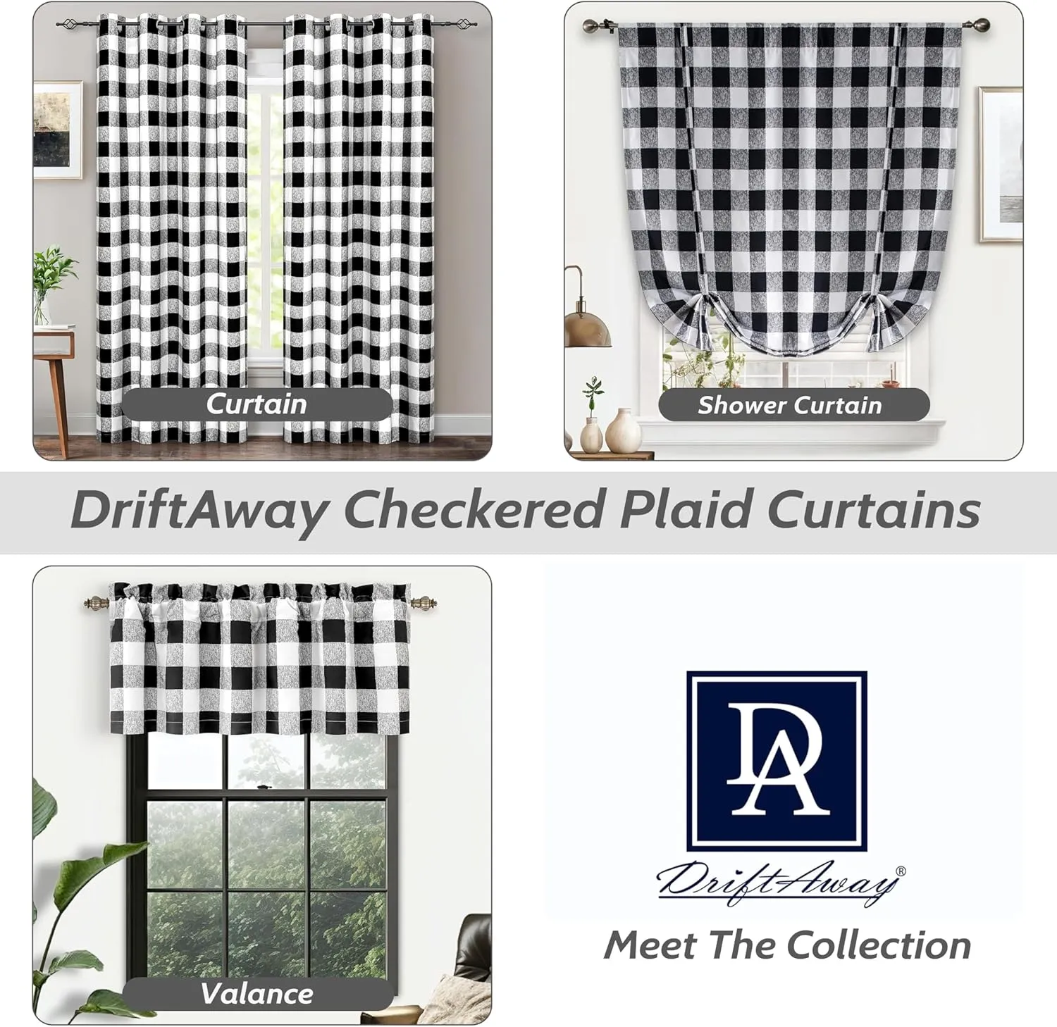 DriftAway Buffalo Plaid Check Curtains Blackout Room Darkening Thermal Insulated Black and White Buffalo Checkered Window Drapes for Farmhouse Bedroom Living Room Grommet Curtain 2 Panels 84 Inch Long