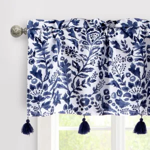 DriftAway Julia Lined Valance Double Layer Thermal Insulated Room Darkening Blackout Valances 3 Inch Rod Pocket Window Valance with Handmade Tassels for Bathroom Living Room 52 Inch by 18 Inch Navy