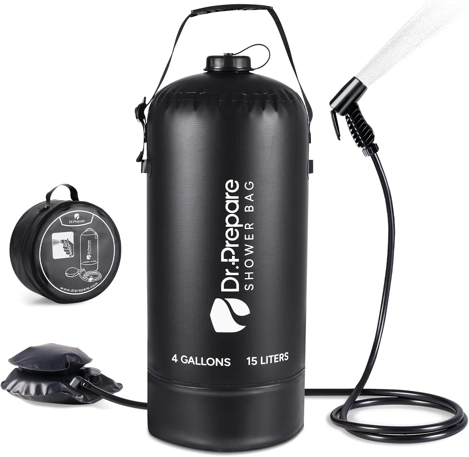 DR.PREPARE Camping Shower, 4 Gallons/15L Portable Shower with Foot Pump, Solar Showers for Camping, Surfing, Outdoor Traveling, Hiking