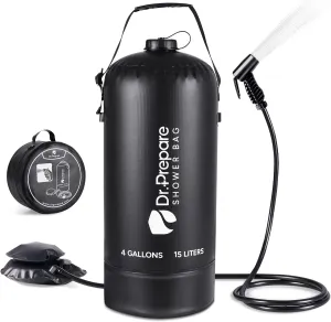DR.PREPARE Camping Shower, 4 Gallons/15L Portable Shower with Foot Pump, Solar Showers for Camping, Surfing, Outdoor Traveling, Hiking