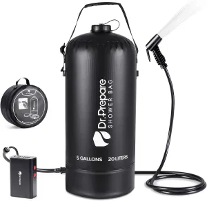 DR.PREPARE Portable Shower with Rechargeable Electric Pump, 5 Gallons/20L