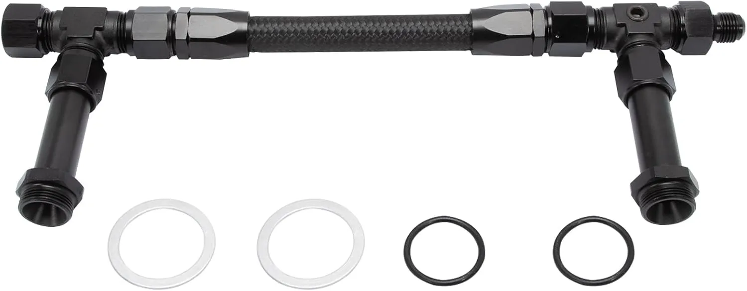 Dual Feed Fuel Line for Holley 4150, Carburetor Dual Feed Fuel Line Kit, Aluminum Alloy Fuel Line Stainless Steel Braided 8 AN Dual Inlet Fuel Line Kit(Black)