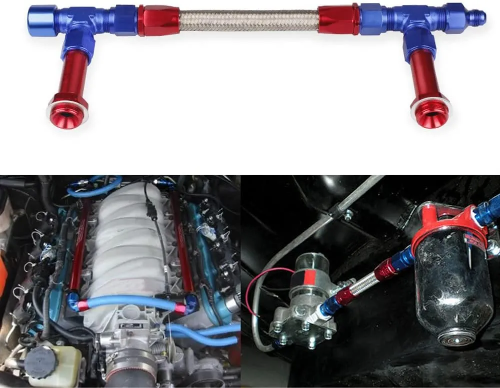 Dual Feed Fuel Line Kit, Aluminum Alloy & Stainless Steel Braided 8 AN Dual Inlet Fuel Line Kit For Holley 4150 Carburetor, Red Blue