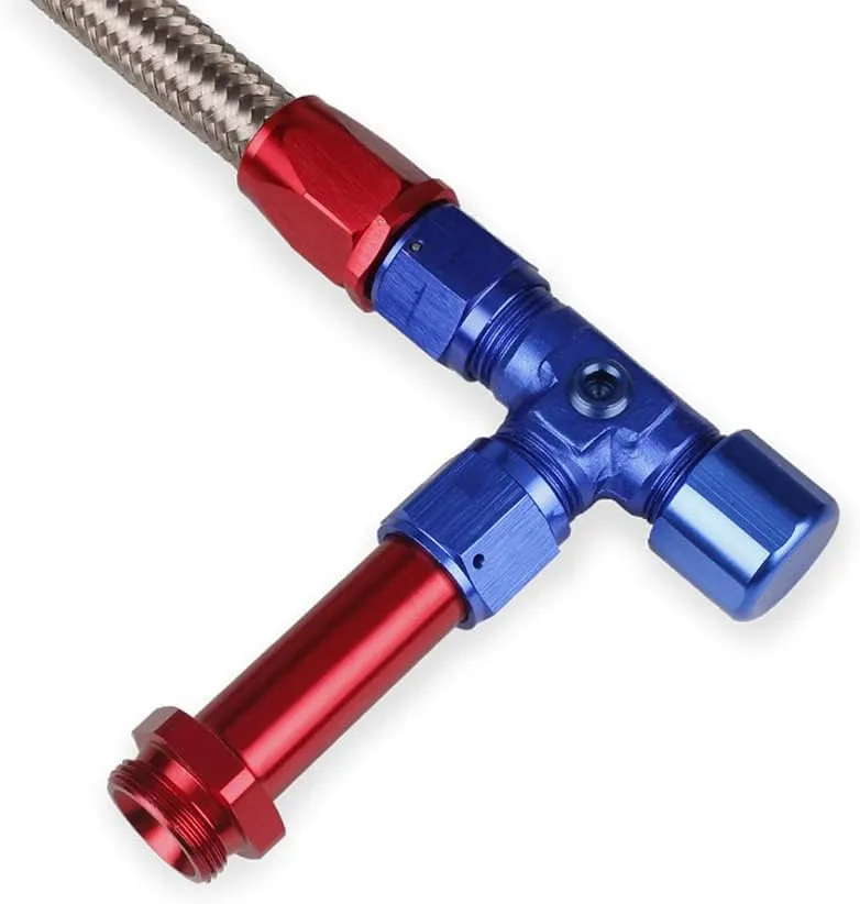 Dual Feed Fuel Line Kit, Aluminum Alloy & Stainless Steel Braided 8 AN Dual Inlet Fuel Line Kit For Holley 4150 Carburetor, Red Blue