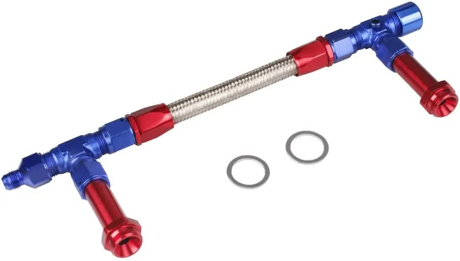 Dual Feed Fuel Line Kit, Aluminum Alloy & Stainless Steel Braided 8 AN Dual Inlet Fuel Line Kit For Holley 4150 Carburetor, Red Blue