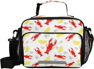 Dussdil Crayfish Lemon Shrimp Kid's Lunch Bags for Boys Girls Lunch Bag Insulated Thermal Cooler Bags Reusable Organizer Tote Lunch Box with Adjustable Shoulder Strap for School Picnic Beach