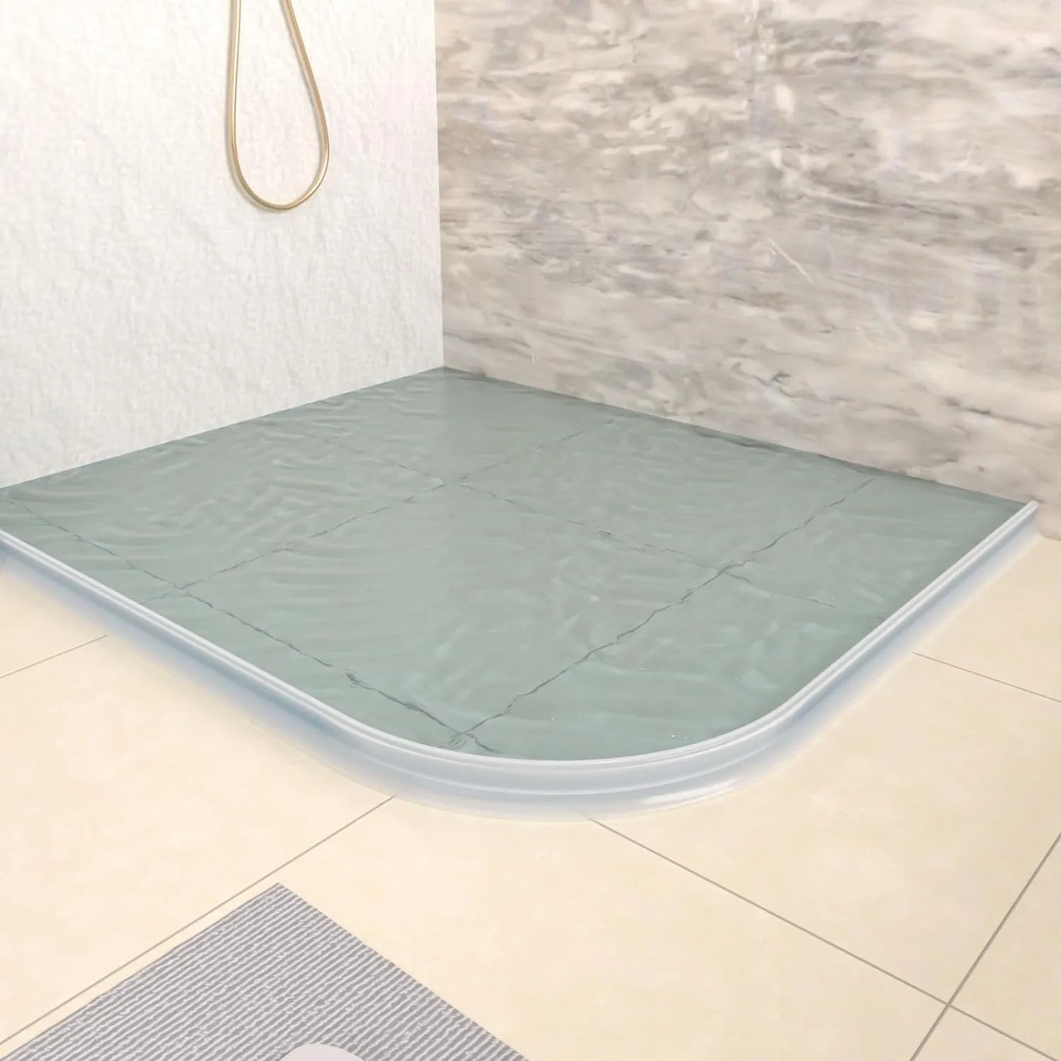 Duzzy 67 Inch Collapsible Shower Threshold Water Dam, Shower Dam Strip Water Stopper, Ideal for Wheelchair Accessible, Suitable for ADA Handicap Showers Bathroom